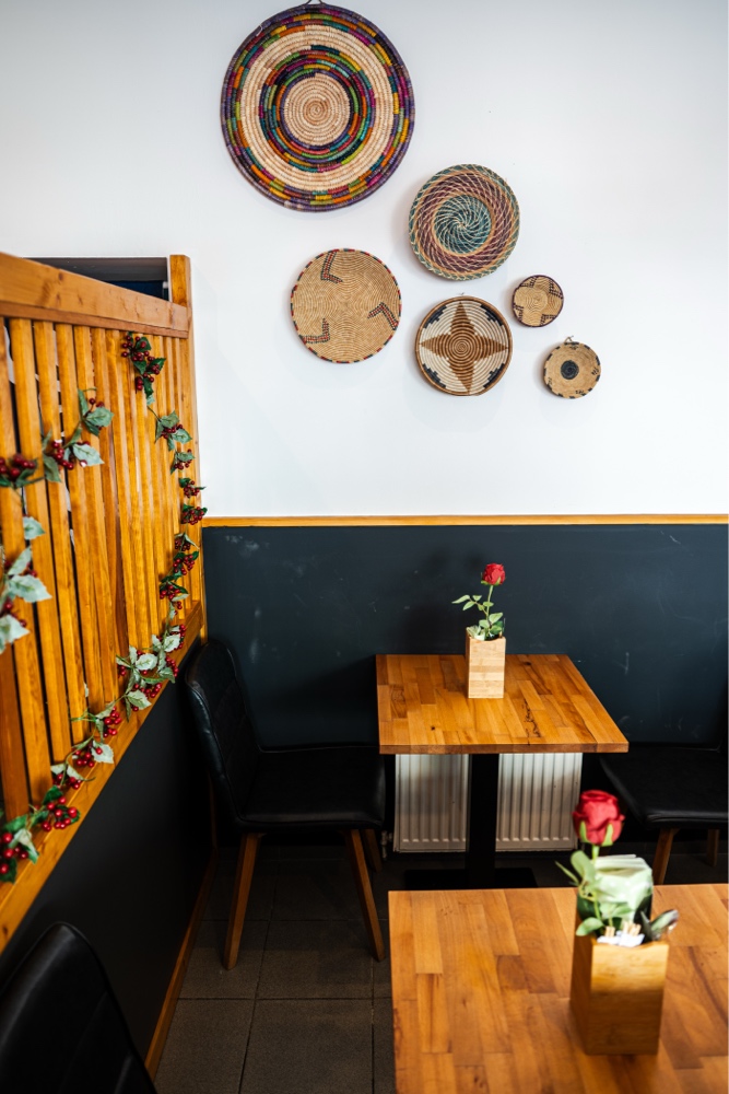 Woven African baskets on the wall